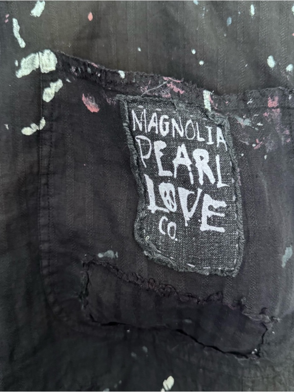 Magnolia Pearl Black Overalls with 'PEACE' Graphic and White Paint Splatter - Picture 14 of 16